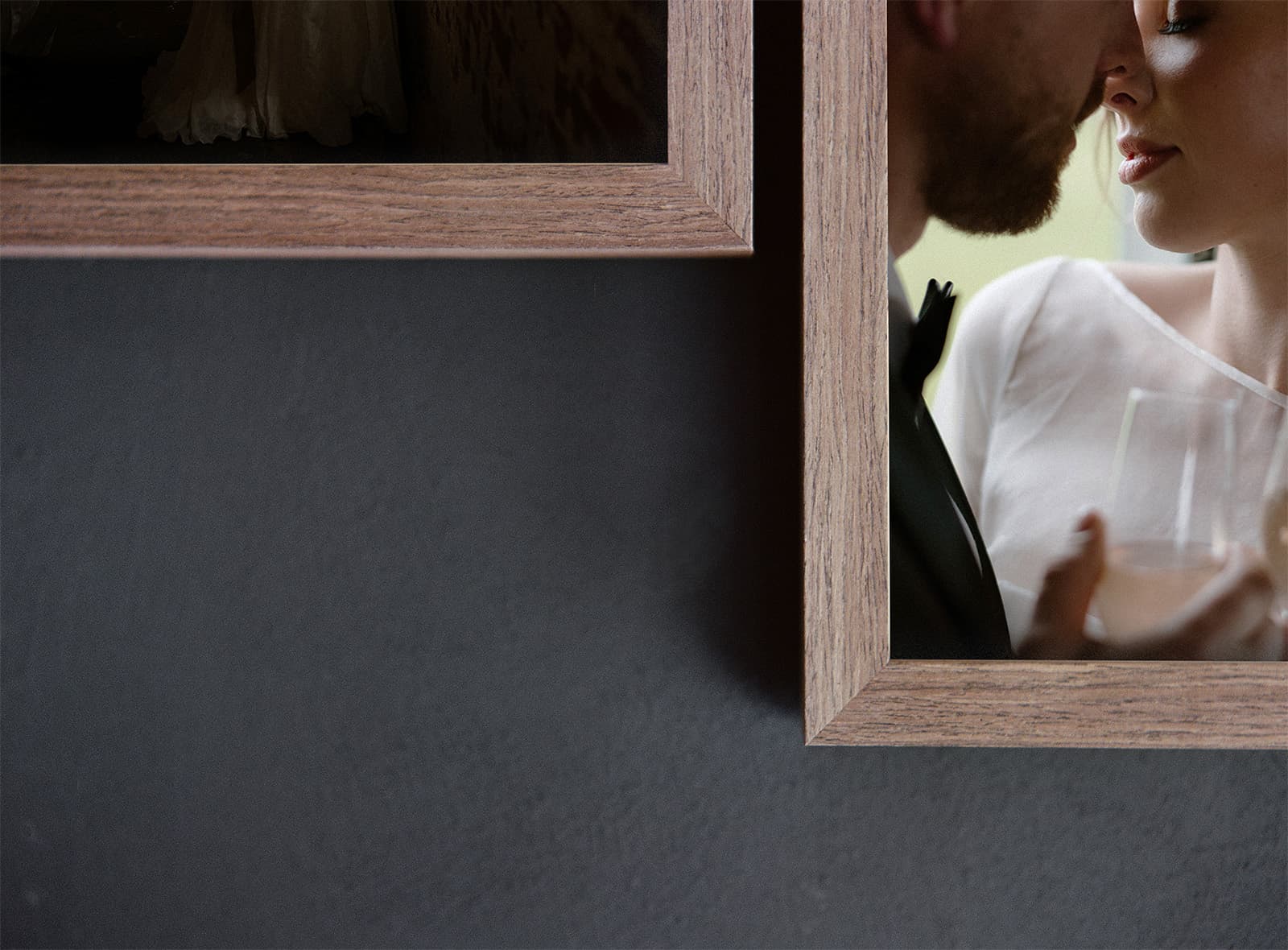 Close-up of museum-quality walnut timber frame corner detail